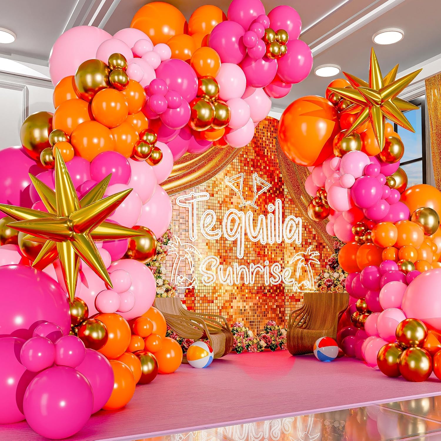 Orange Lighting Decor - Kit arco palloncini rosa caldo e