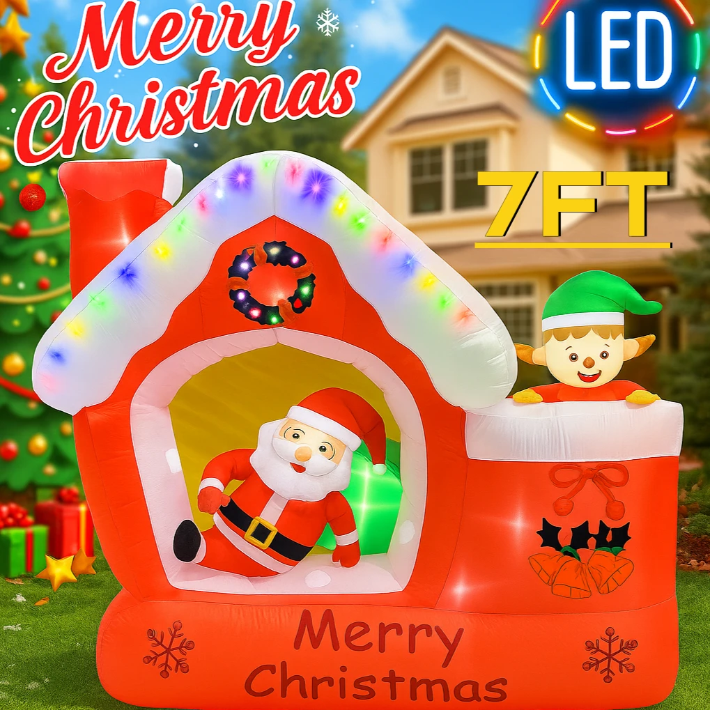 Santa'S Elves Holiday Lighting & Decor Llc - Casa da elfo giocattolo gonfiabile gigante