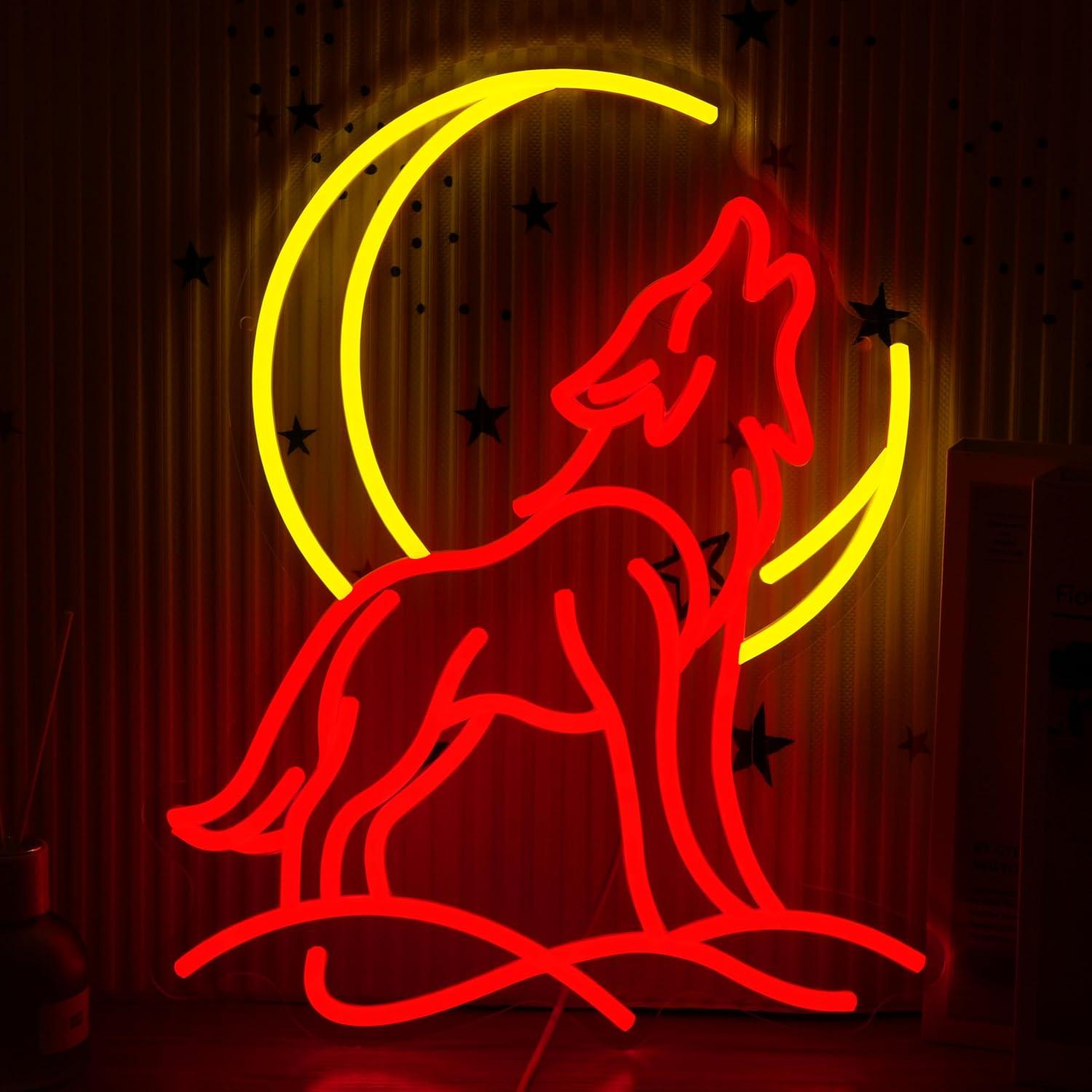 Room Lighting Bedroom Decor - Insegna al Neon Lupo Urlante con